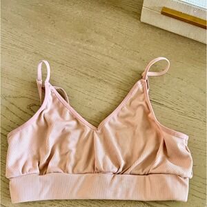 Ribbed V-Neck Bralette Dusty Rose Pink Adjustable Straps Lounge Bra Women
Large